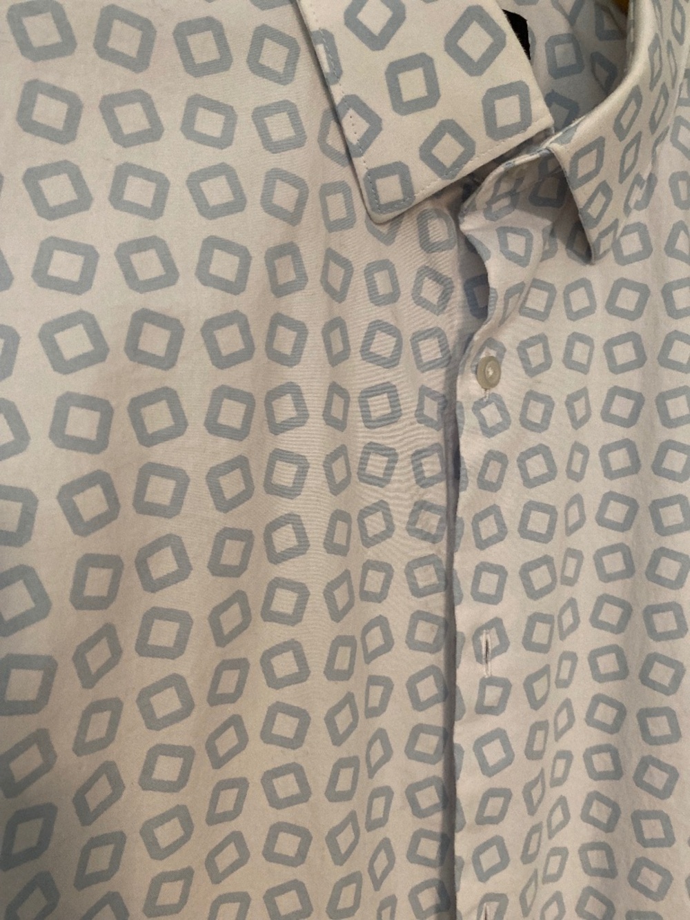 Express Slim 1MX Dress Shirt Mens Large Blue Geometric Print Stretch Button Down